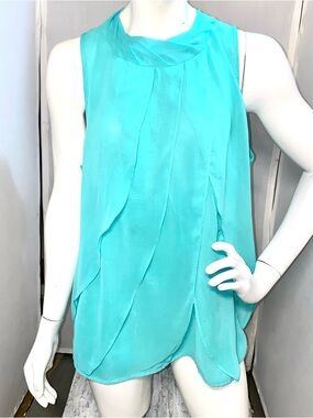 Nue Options Teal Sleeveless Teared Tulip Hem Blouse size large